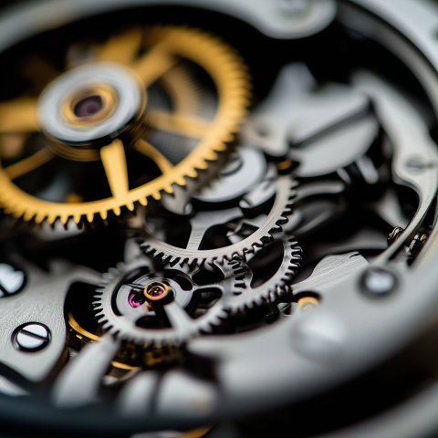 Close-Up of Watch Gears and Mechanism