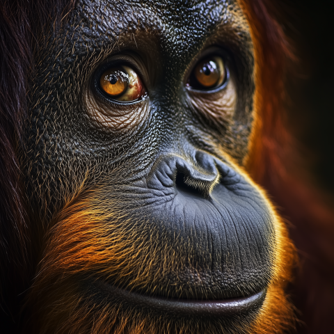 Close-Up Portrait of an Orangutan's Face