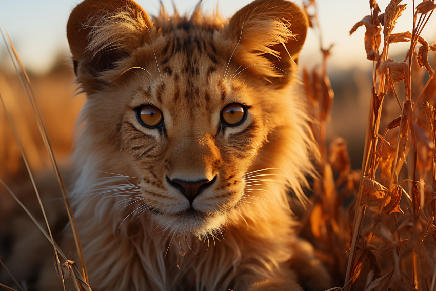 Close-Up Portrait of Young Lion Cub