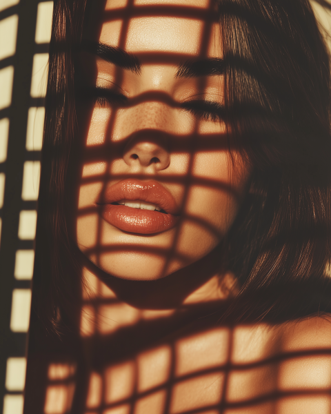 Close-Up Portrait with Dramatic Shadow Pattern