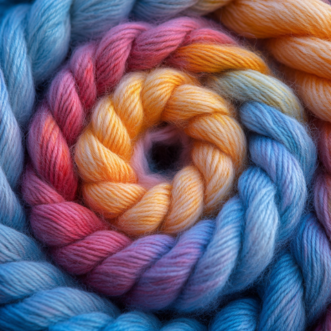 Close-Up Spiral of Colorful Yarn