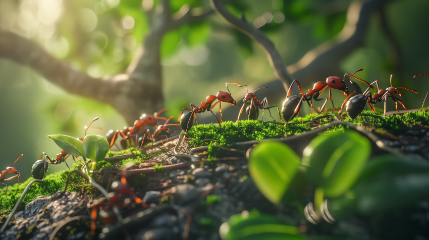 Closeup of Ants on a tree