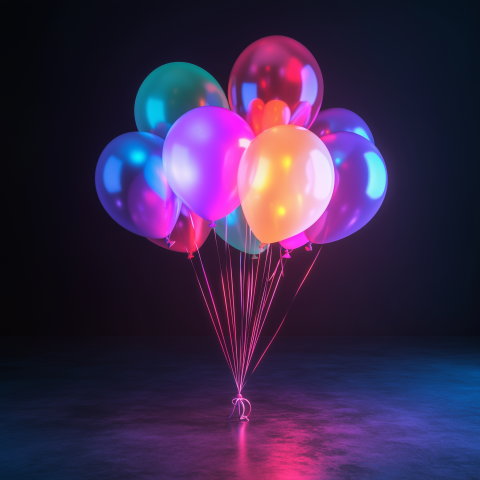 Cluster of Glowing Balloons on Dark Floor
