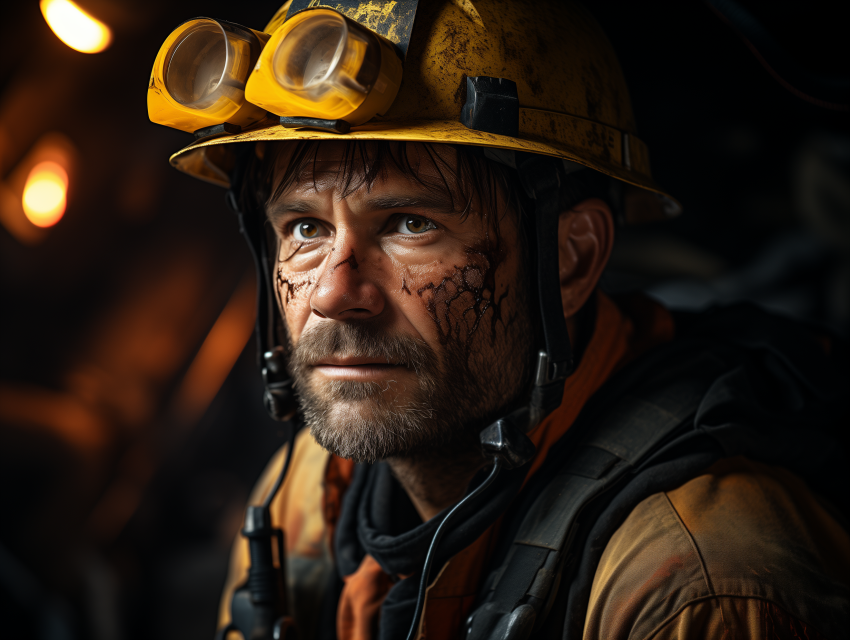 Coal Miner in Gear with Dirty Face