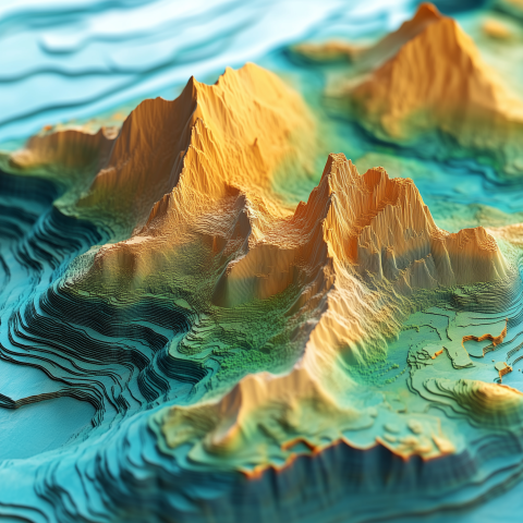 Colorful 3D Topographic Map of Mountain Range