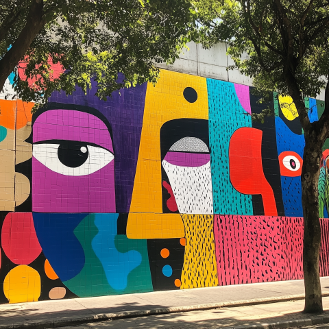 Colorful Abstract Faces Street Mural
