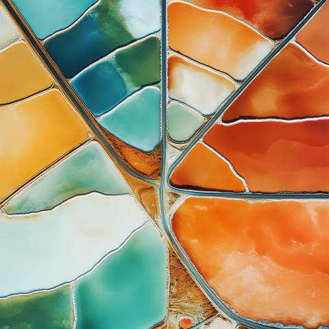 Colorful Aerial View of Salt Ponds