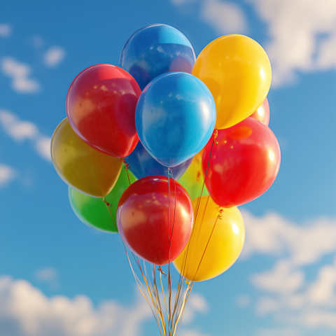 Colorful Balloons Floating in Blue Sky