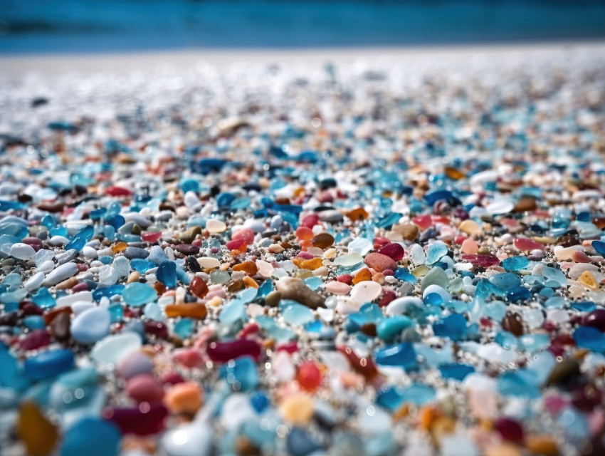 Colorful Beach Glass on Sandy Shore