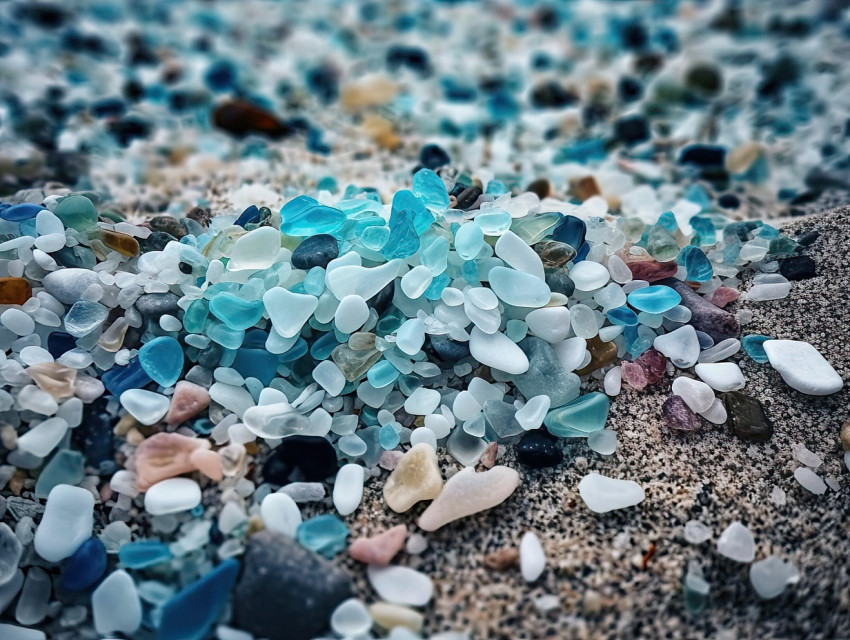 Colorful Beach Glass on Sandy Shore