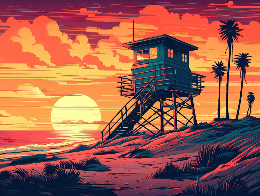 Colorful 1980s Beach Poster Design
