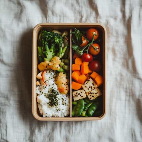 Colorful Bento Box with Vegetables and Rice
