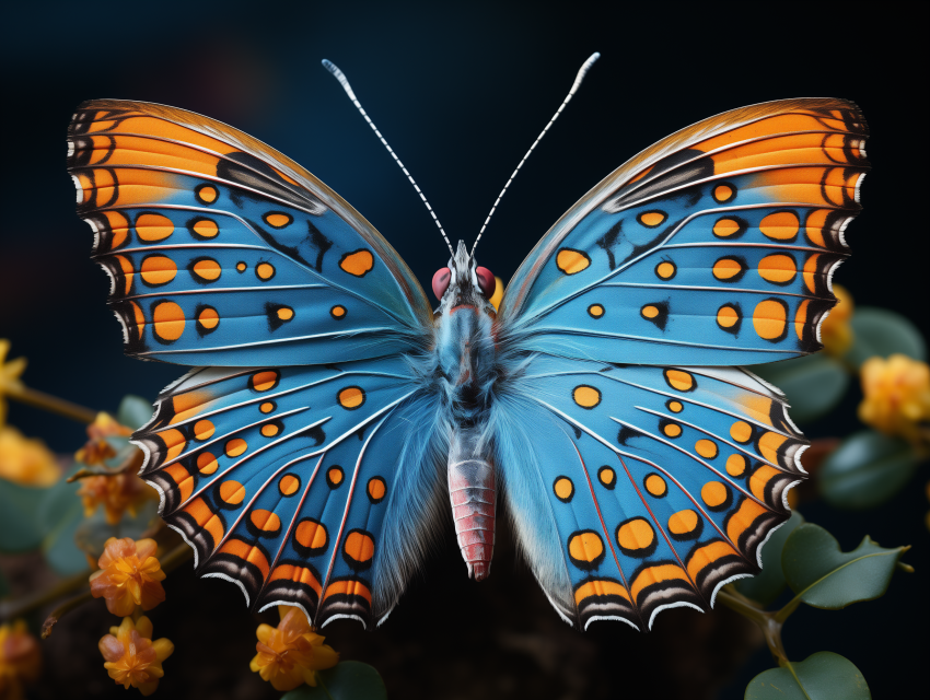 Colorful Blue and Orange Butterfly Close-Up
