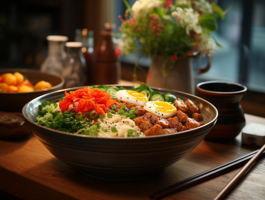 Colorful Bowl of Asian Noodle Dish