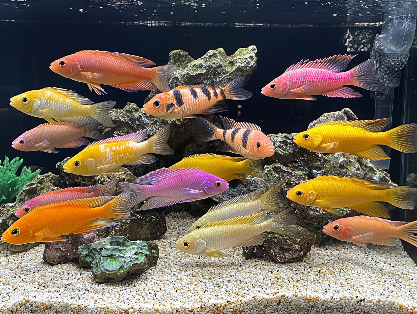 Colorful Cichlid Fish in a Vibrant Aquarium