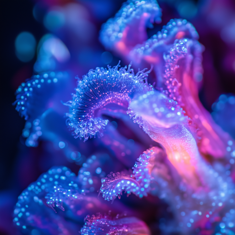 Colorful Close-Up of Glowing Coral Polyps