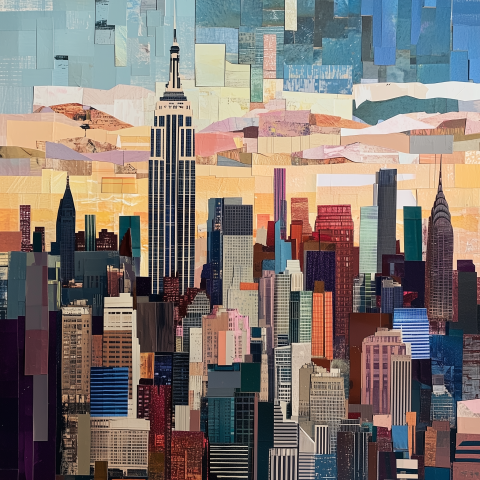 Colorful Collage of New York City Skyline
