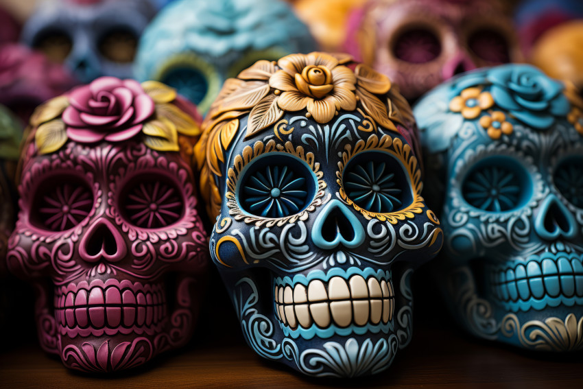 Colorful Dia de los Muertos skulls