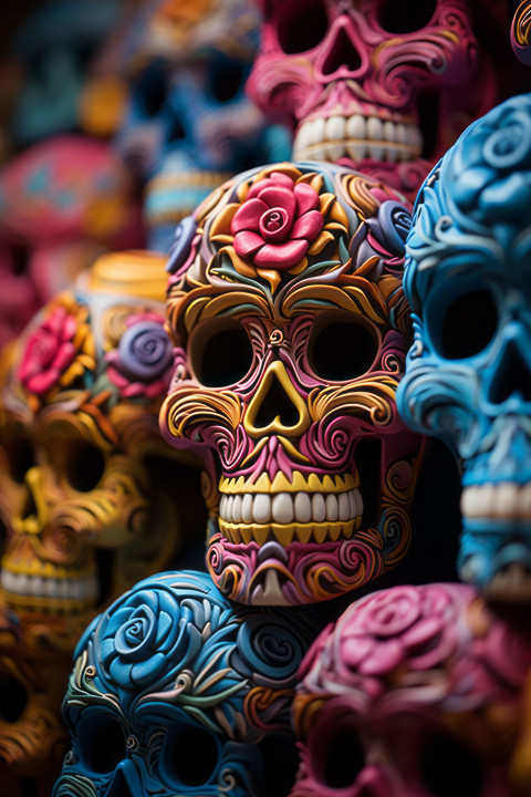 Colorful Dia de los Muertos skulls