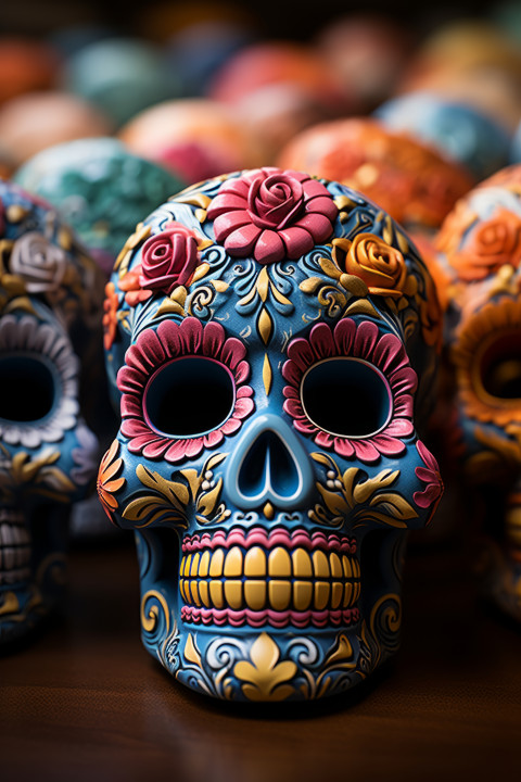 Colorful Dia de los Muertos skulls