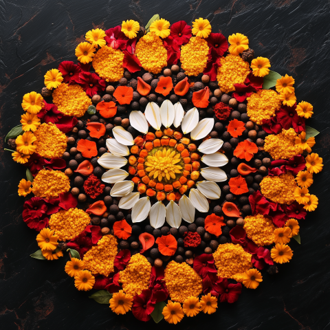Colorful Floral Mandala on Dark Surface