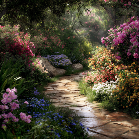 Colorful Flower Garden Stone Pathway