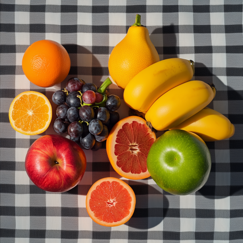 Colorful Fruit Arrangement on Checkered Table