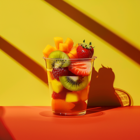Colorful Fruit Salad in Clear Cup