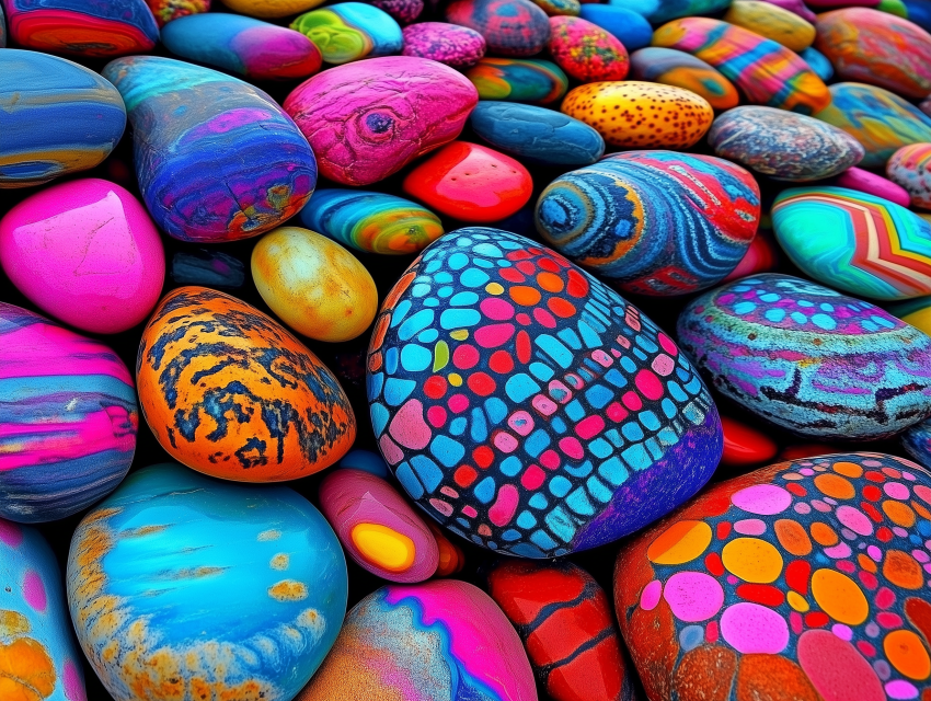 Colorful Hand-Painted Stones in Vibrant Patterns
