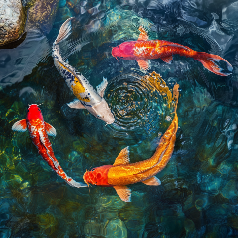 Colorful Koi Fish Swimming in Clear Pond