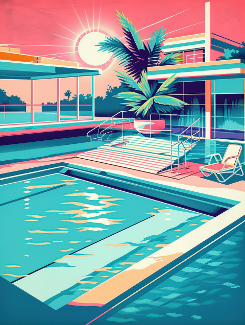 Colorful 1980s Poolside Poster Design