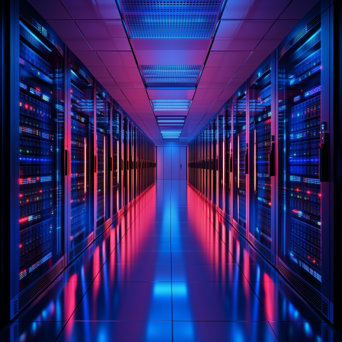 Colorful Server Room With LED Lights
