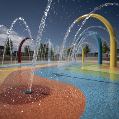 Colorful Splash Pad Water Play Area