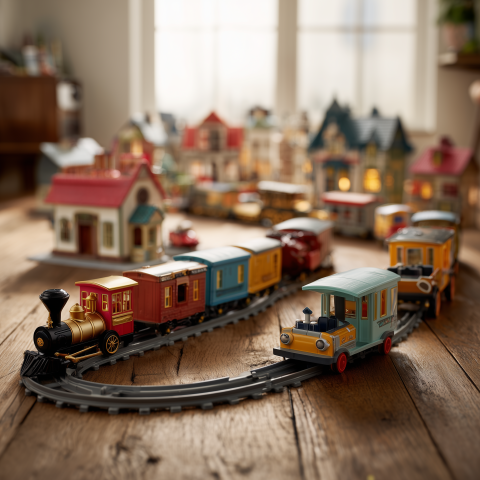 Colorful Toy Train Set in Mini Town
