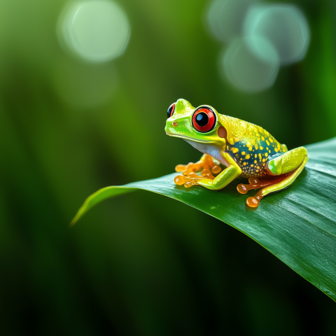 Colorful Tree Frog on Leaf in Rainforest