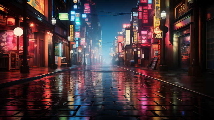 Colorful Urban Alley with Neon Lights