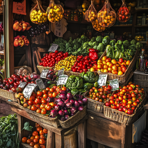 Colorful Vegetable Display at Farmers Market
