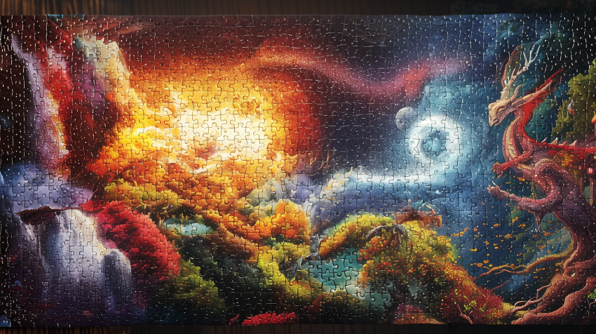 Completed Puzzle of a Fantasy Landscape