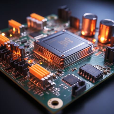 Computer Motherboard with Silver CPU and Orange Details