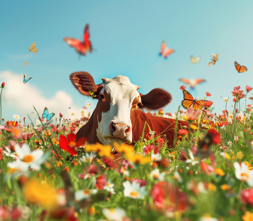 Contented cow in flower
