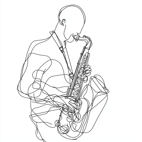 Continuous Line Drawing of Saxophonist