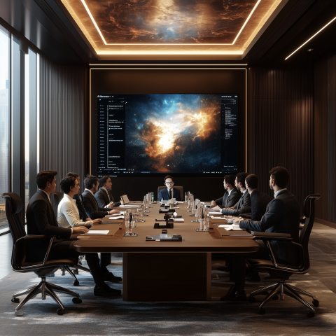 Corporate Boardroom Meeting With Space Visuals