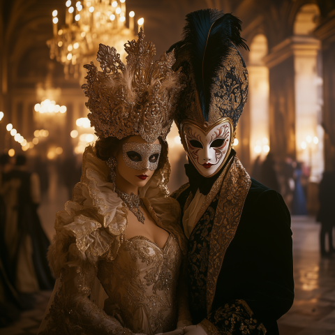 Couple in Ornate Venetian Masquerade
