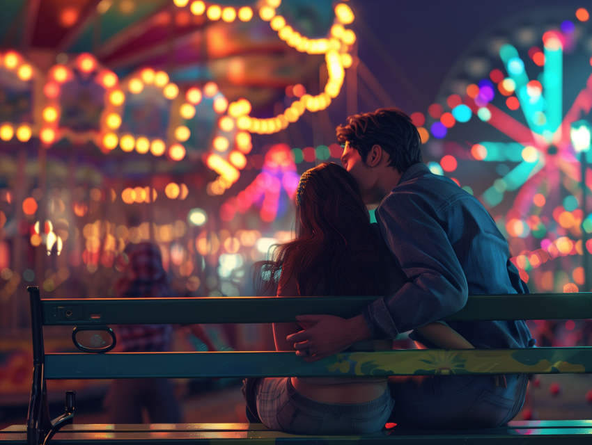 Couple Sharing Tender Moment at Carnival
