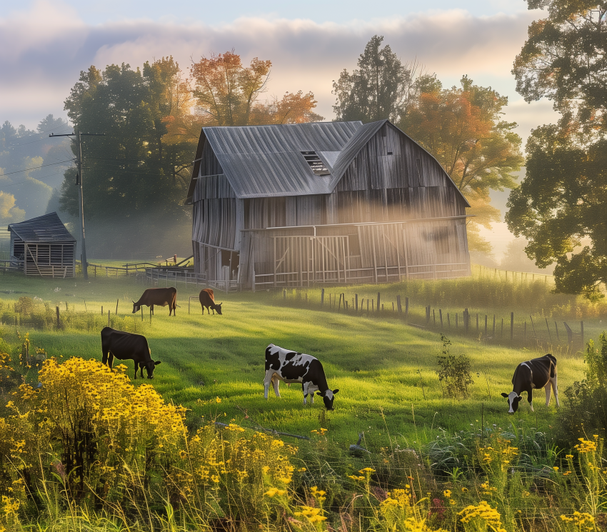 Cows Grazing At Sunrise