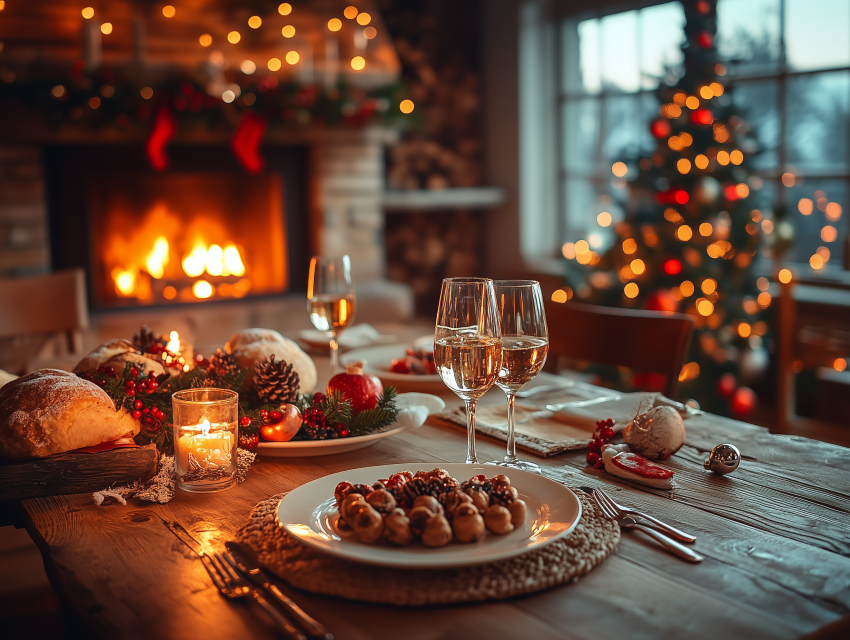 Cozy Christmas Dinner by the Fireplace