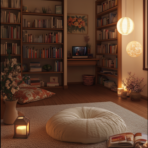 Cozy Home Library With Ambient Lighting