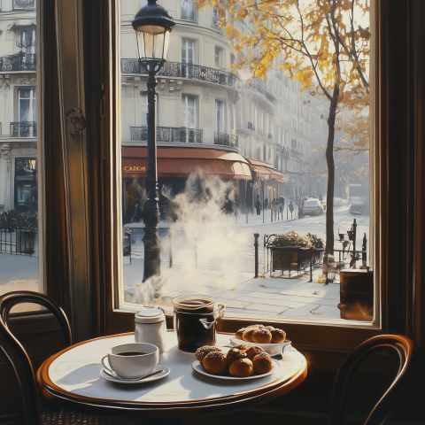 Cozy Paris Café View on Autumn Morning