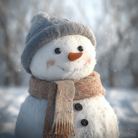 Cozy Snowman in Winter Forest
