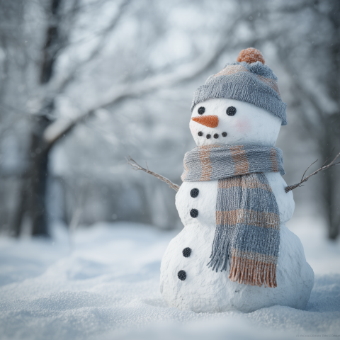Cozy Snowman in Winter Forest